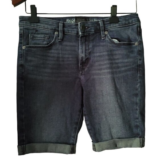 MOSSIMO Dark Wash Mid Rise Bermuda Power Stretch Denim Jean Shorts Size 4 / 27 - Picture 2 of 8